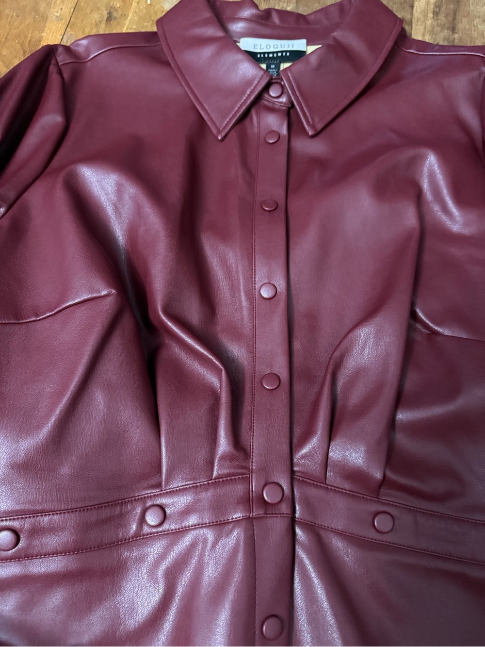 Eloquii Elements Vegan Leather Button-Front Mini Shirt Dress Cabernet 18 - Picture 5 of 6